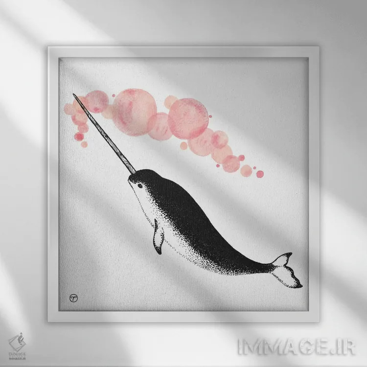 تابلو کاغذ نروال (گونهای وال دریایی) اثر کریتینگ تارین - نمای قابدار سفید