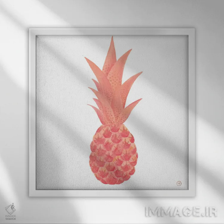 تابلو کاغذ آناناس صورتی با طلایی اثر کریتینگ تارین - نمای قابدار سفید