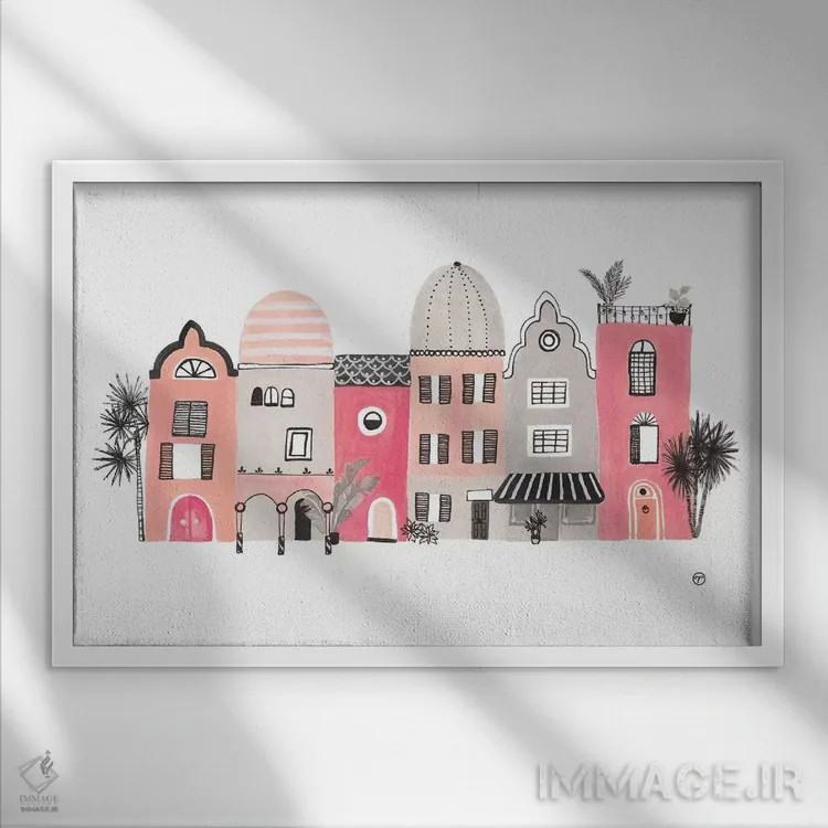 تابلو کاغذ ردیف خانهها اثر کریتینگ تارین - نمای قابدار سفید