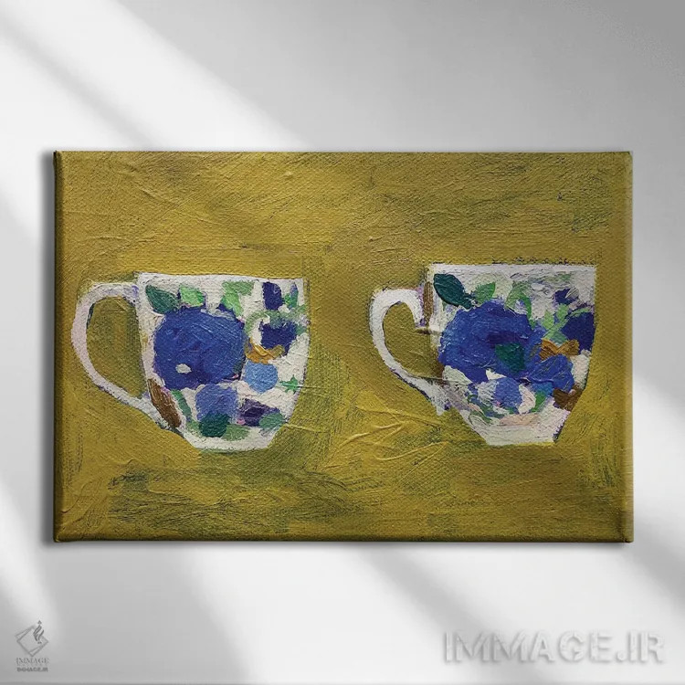 تابلو یک جفت فنجان چای میسون اثر شارلوت هاردی - نمای روبهرو روی دیوار