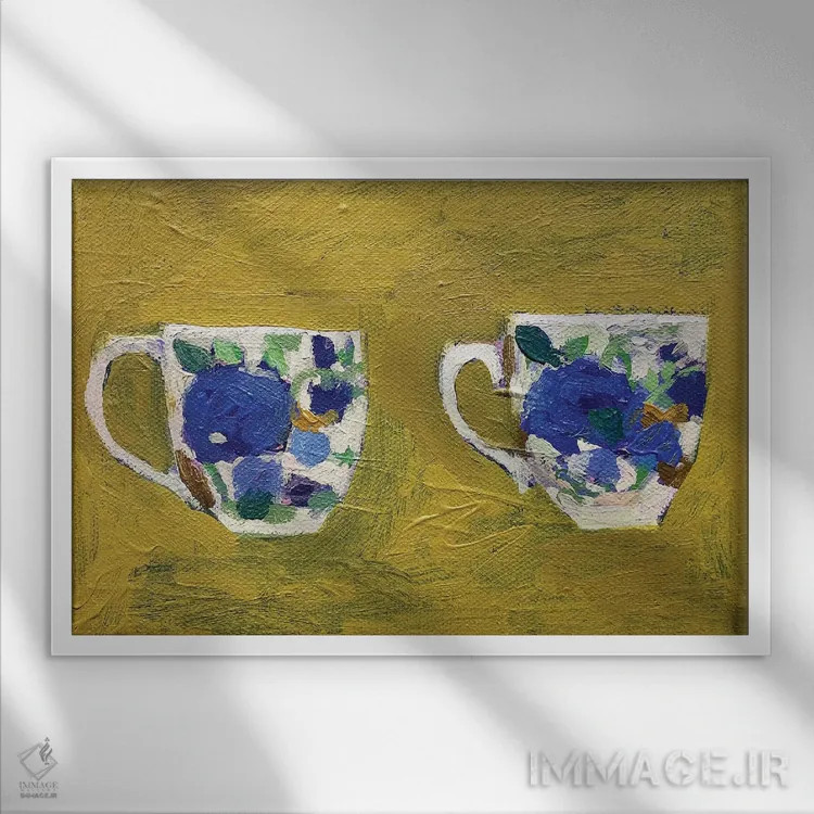 تابلو یک جفت فنجان چای میسون اثر شارلوت هاردی - نمای قابدار سفید