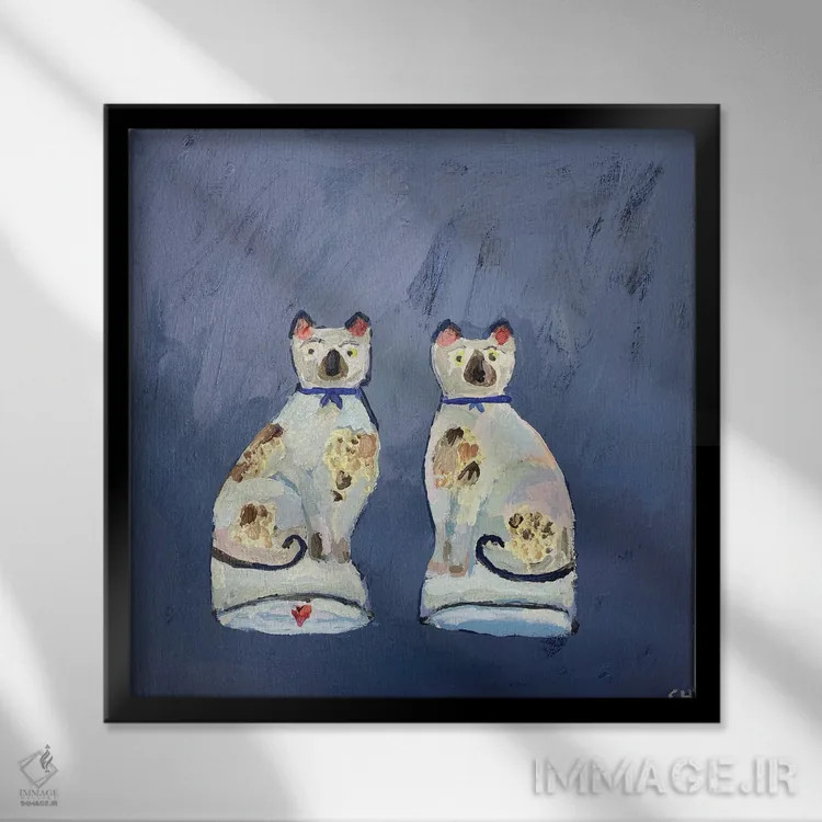 تابلو گربههای چینی اثر شارلوت هاردی - نمای قابدار مشکی