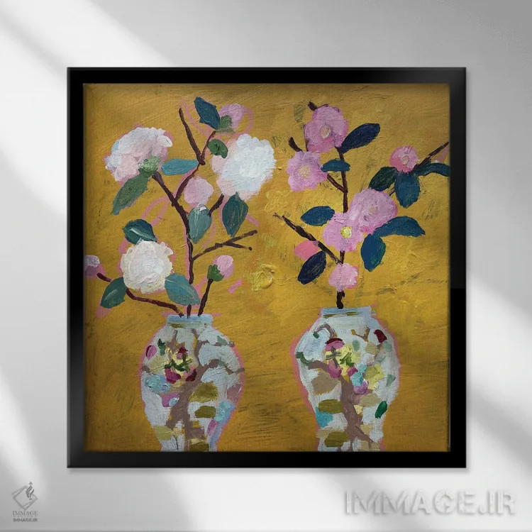 تابلو کاملیاها (نوعی گل) اثر شارلوت هاردی - نمای قابدار مشکی