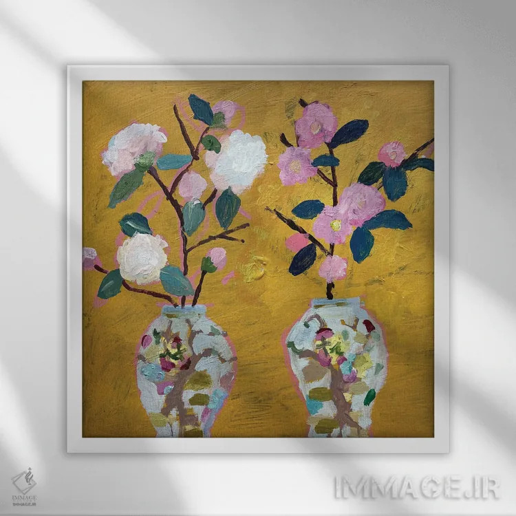 تابلو کاملیاها (نوعی گل) اثر شارلوت هاردی - نمای قابدار سفید