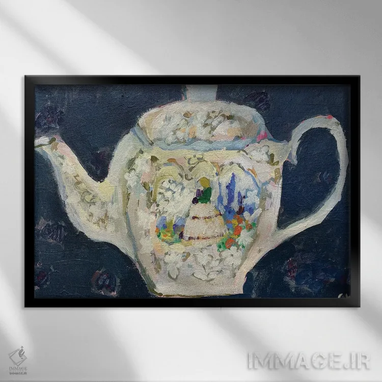 تابلو قوری سرامیکی کرمرنگ اثر شارلوت هاردی - نمای قابدار مشکی