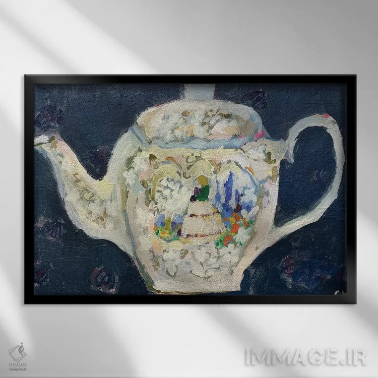 تابلو قوری سرامیکی کرمرنگ اثر شارلوت هاردی - نمای قابدار مشکی