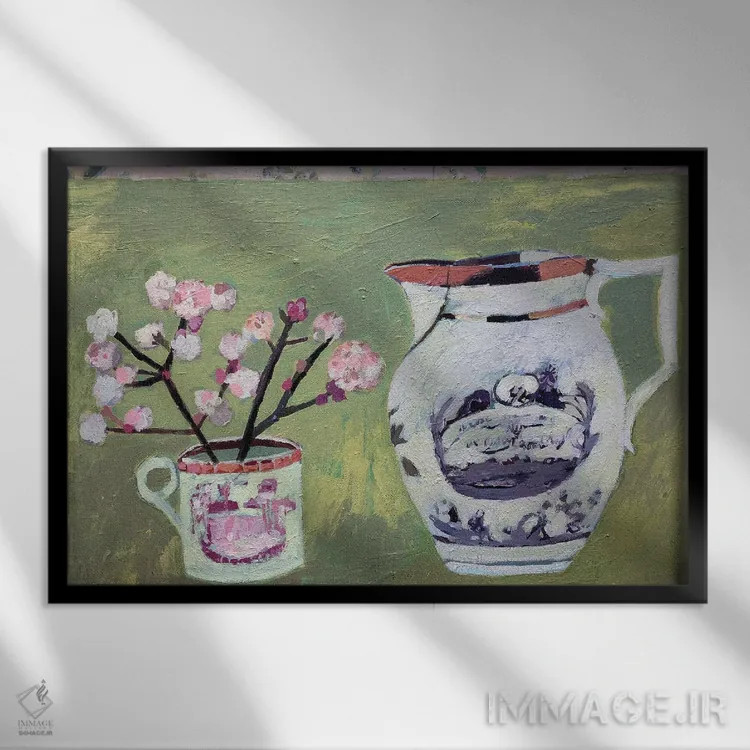 تابلو ویبرنوم ژانویه (نوعی گل) اثر شارلوت هاردی - نمای قابدار مشکی