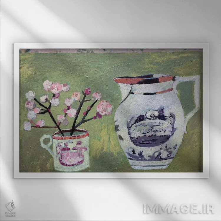 تابلو ویبرنوم ژانویه (نوعی گل) اثر شارلوت هاردی - نمای قابدار سفید