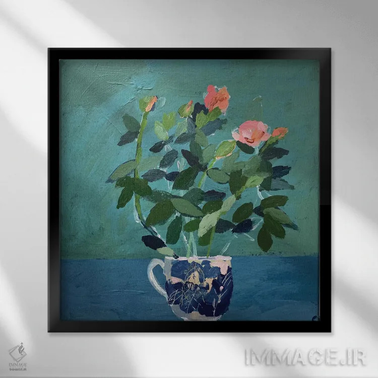 تابلو رز آشپزخانه اثر شارلوت هاردی - نمای قابدار مشکی