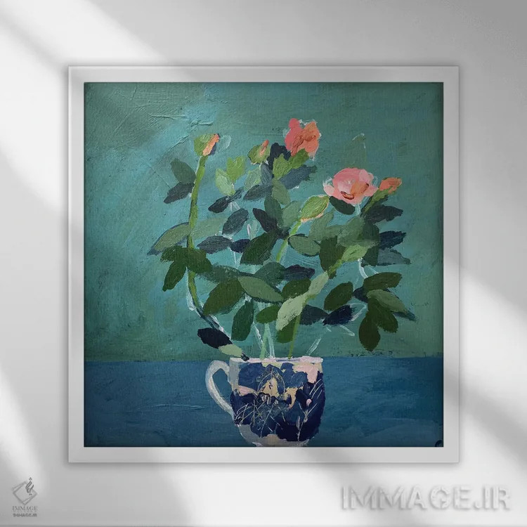 تابلو رز آشپزخانه اثر شارلوت هاردی - نمای قابدار سفید