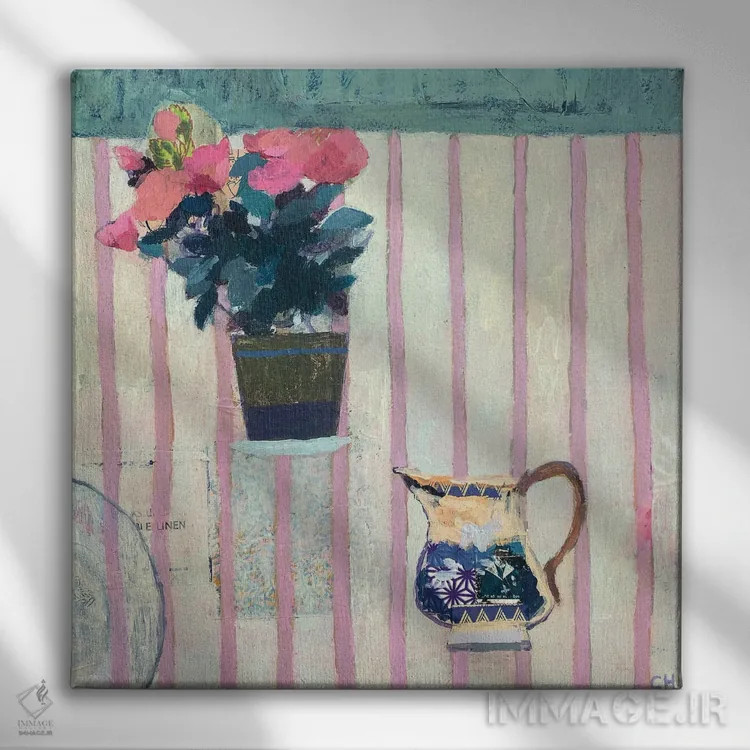 تابلو شیرخوری و رزها اثر شارلوت هاردی - نمای روبهرو روی دیوار