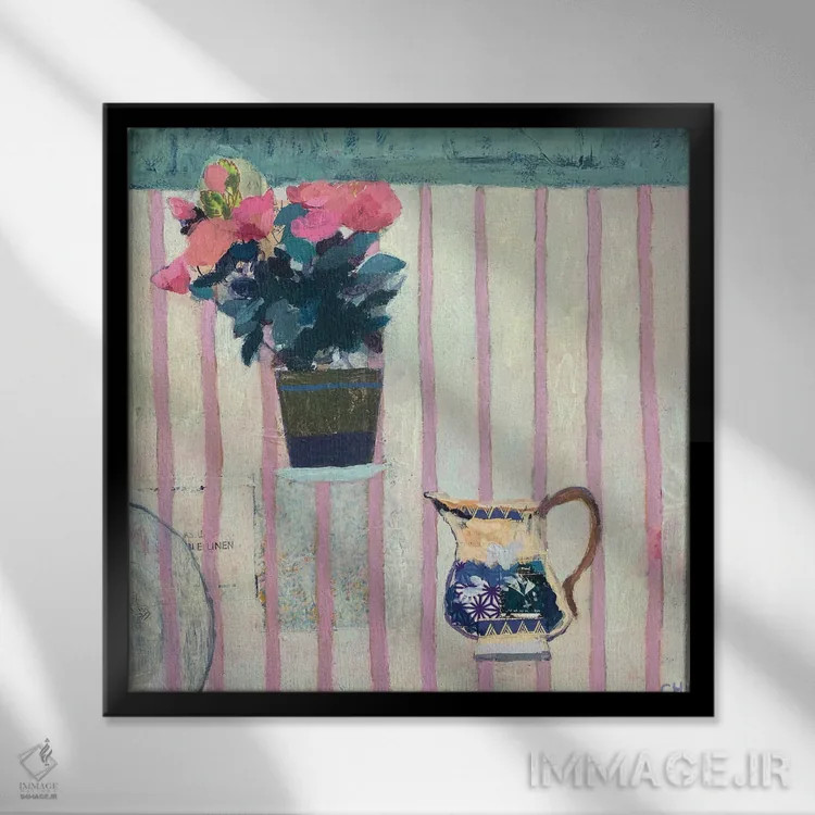 تابلو شیرخوری و رزها اثر شارلوت هاردی - نمای قابدار مشکی