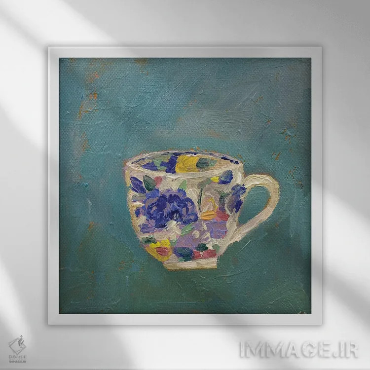 تابلو فنجان چای میسون اثر شارلوت هاردی - نمای قابدار سفید