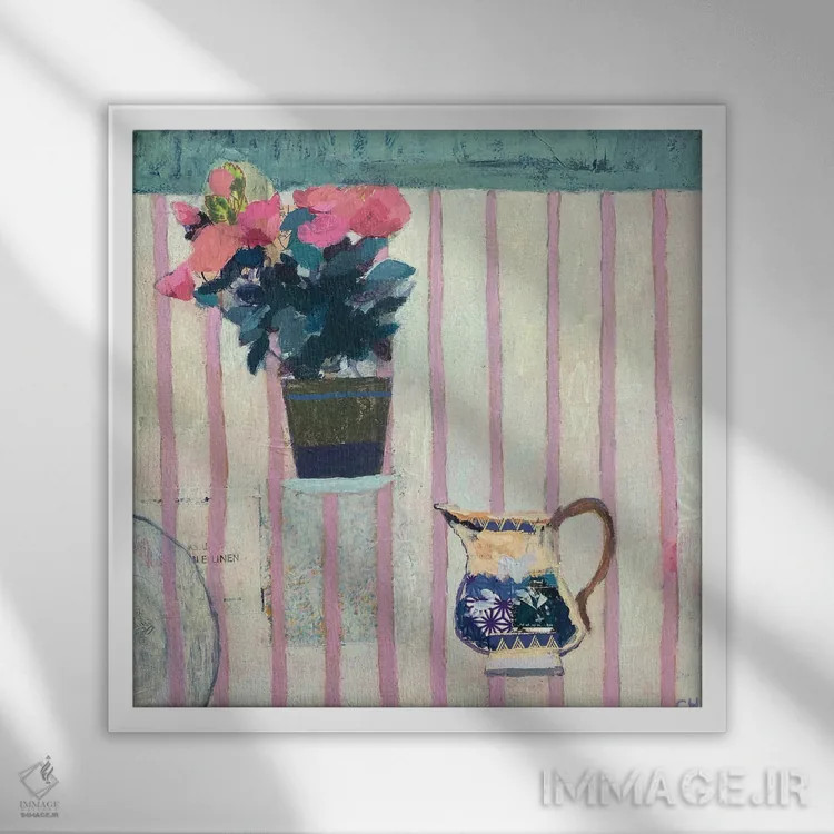 تابلو شیرخوری و رزها اثر شارلوت هاردی - نمای قابدار سفید