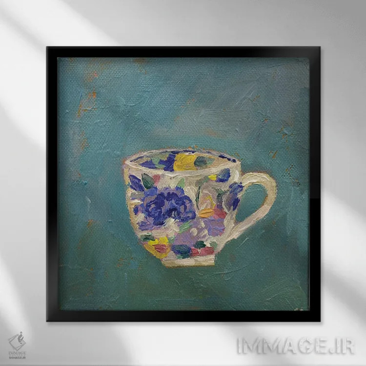 تابلو فنجان چای میسون اثر شارلوت هاردی - نمای قابدار مشکی