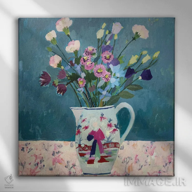 تابلو میخکهای صورتی (نوعی گل) اثر شارلوت هاردی - نمای روبهرو روی دیوار