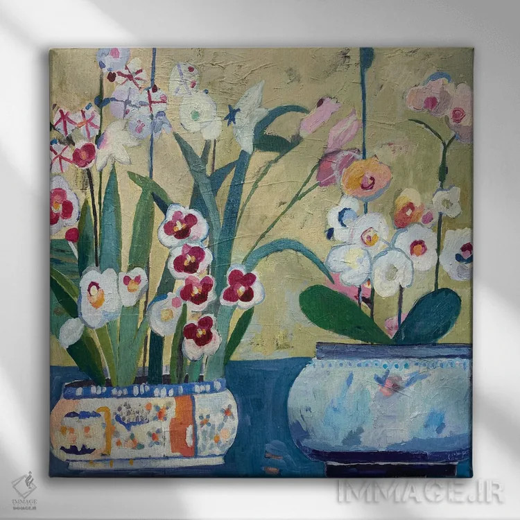 تابلو ارکیدهها (نوعی گل) اثر شارلوت هاردی - نمای روبهرو روی دیوار