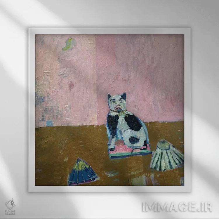 تابلو گربهٔ موزه اثر شارلوت هاردی - نمای قابدار سفید