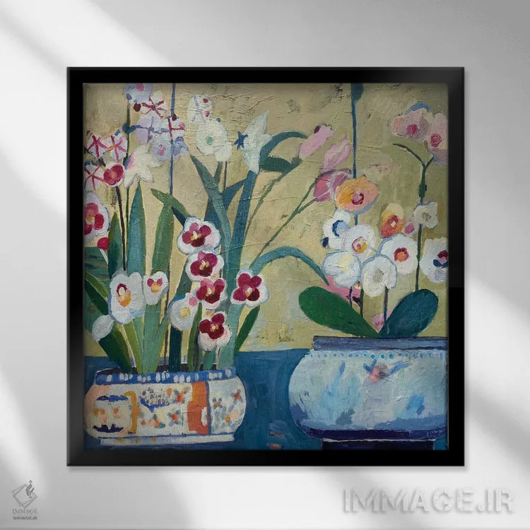 تابلو ارکیدهها (نوعی گل) اثر شارلوت هاردی - نمای قابدار مشکی