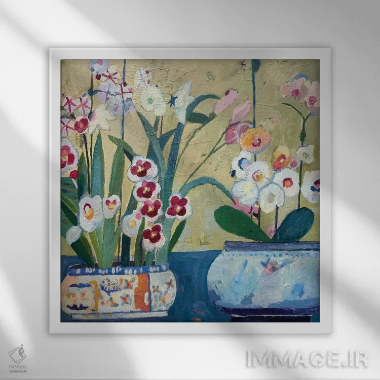 تابلو ارکیدهها (نوعی گل) اثر شارلوت هاردی - نمای قابدار سفید