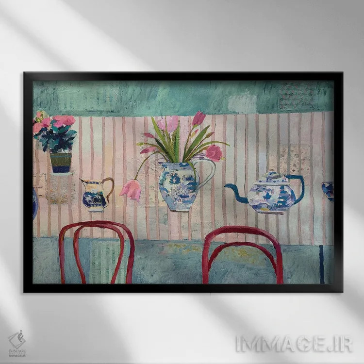 تابلو لالهها و بید آبی اثر شارلوت هاردی - نمای قابدار مشکی