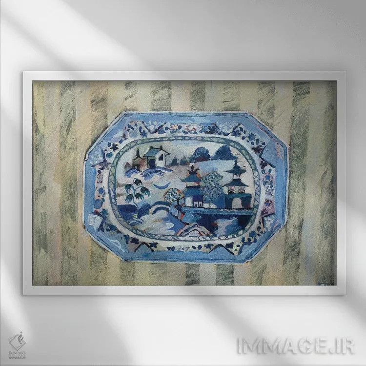 تابلو دو معبد روی بشقاب اثر شارلوت هاردی - نمای قابدار سفید