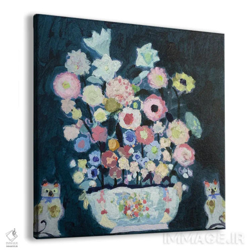 تابلو گربههای چینی و گلهای چینی (پُرسلان) اثر شارلوت هاردی - نمای پرسپکتیو محصول