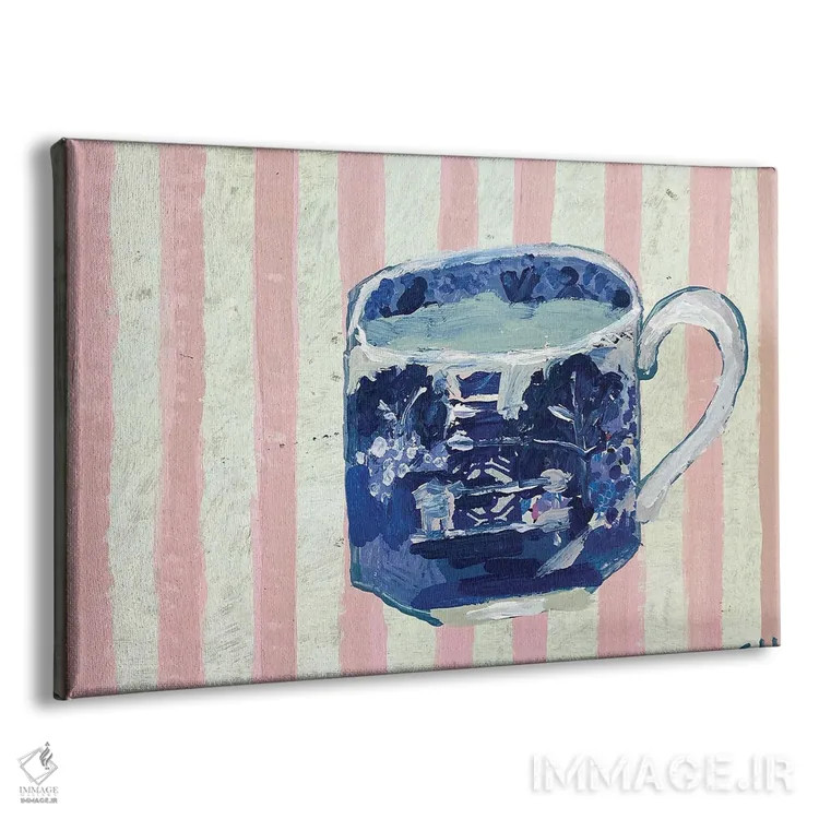 تابلو بید آبی روی راهراه صورتی اثر شارلوت هاردی - نمای پرسپکتیو محصول