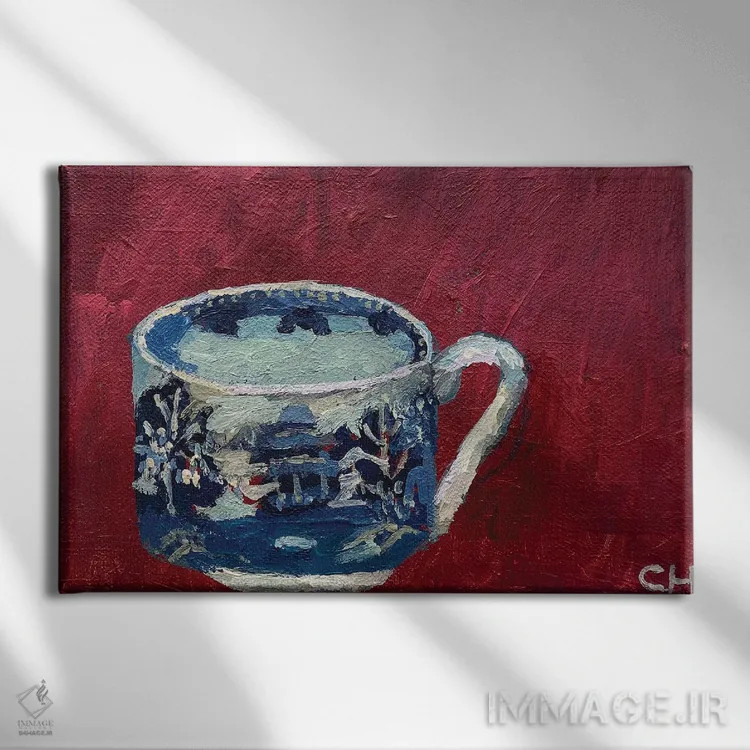 تابلو درختان آبی و معبد اثر شارلوت هاردی - نمای روبهرو روی دیوار