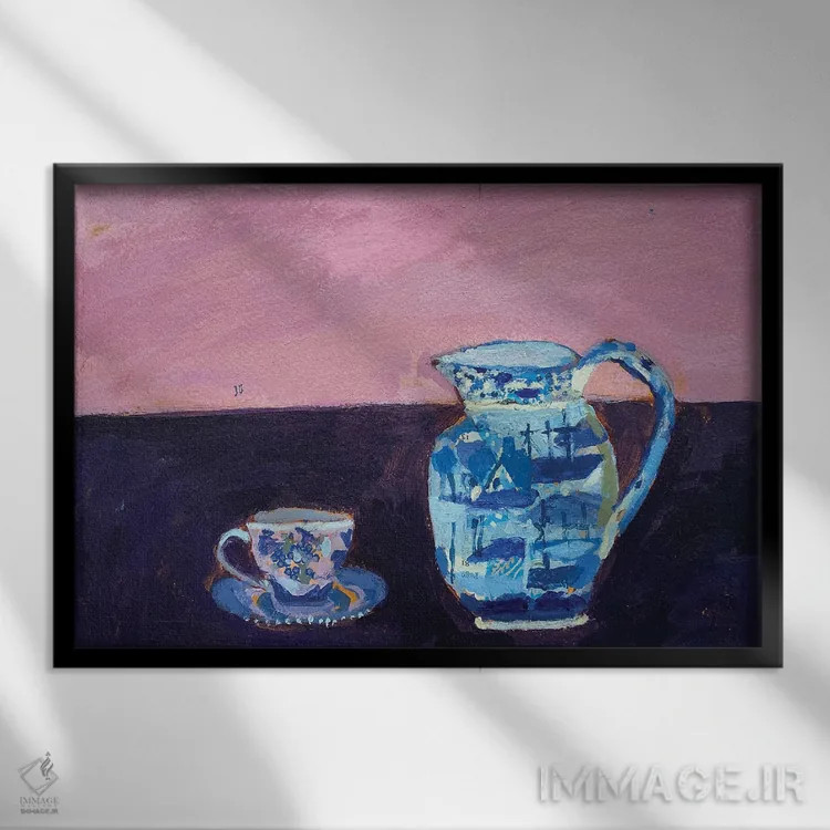 تابلو آبی و صورتی اثر شارلوت هاردی - نمای قابدار مشکی