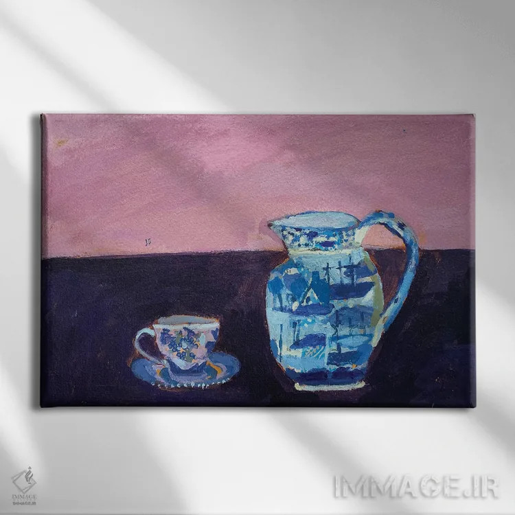 تابلو آبی و صورتی اثر شارلوت هاردی - نمای روبهرو روی دیوار