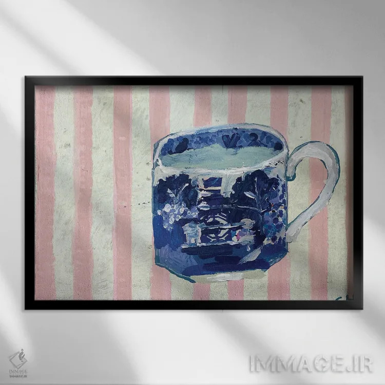 تابلو بید آبی روی راهراه صورتی اثر شارلوت هاردی - نمای قابدار مشکی