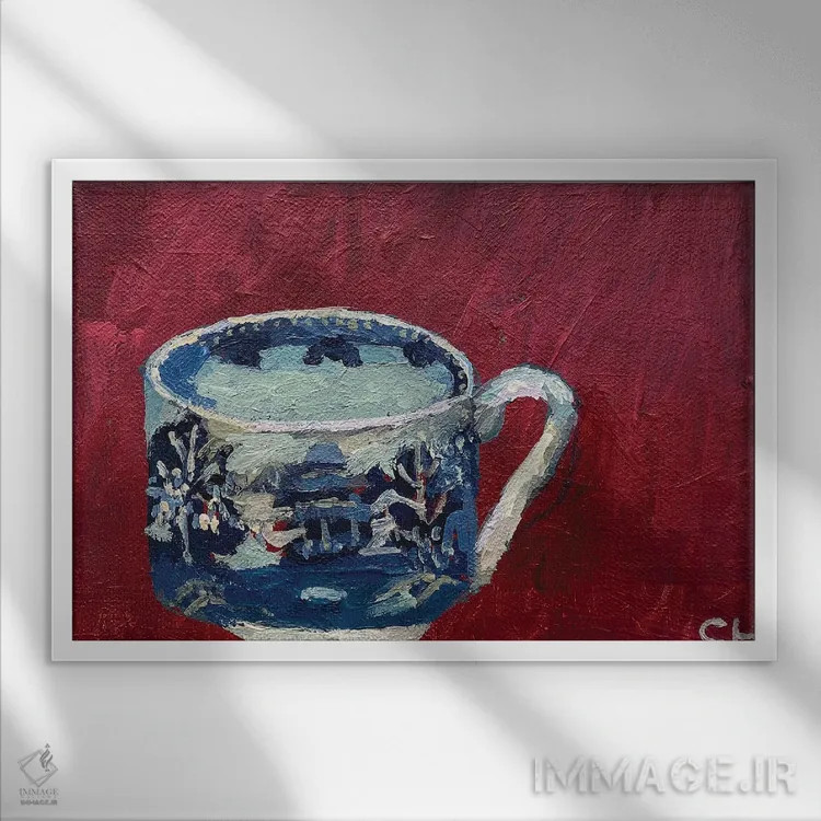 تابلو درختان آبی و معبد اثر شارلوت هاردی - نمای قابدار سفید