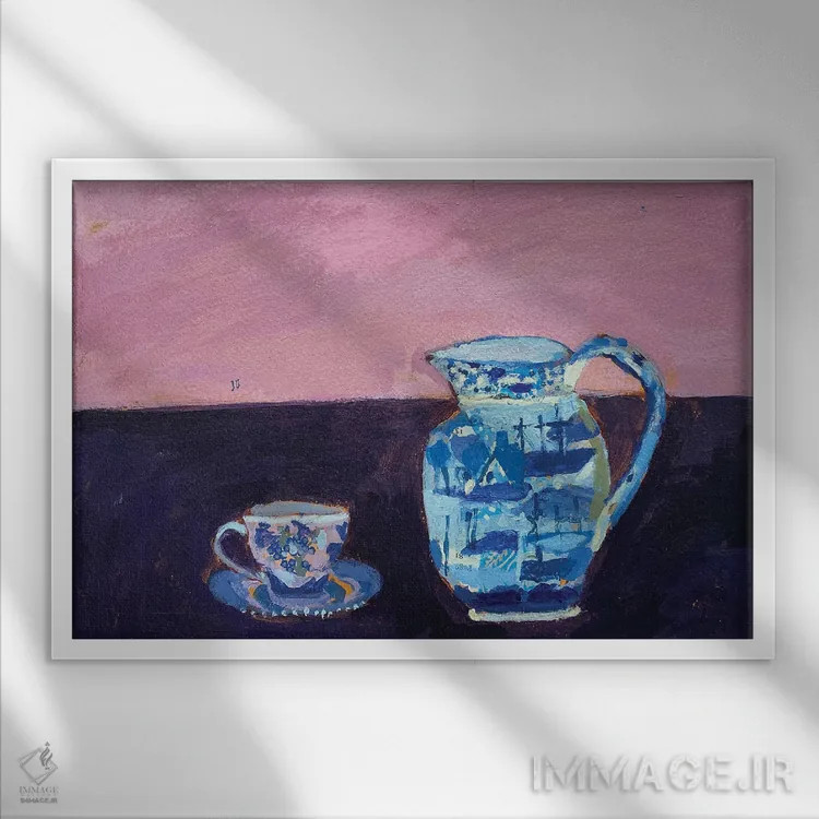 تابلو آبی و صورتی اثر شارلوت هاردی - نمای قابدار سفید