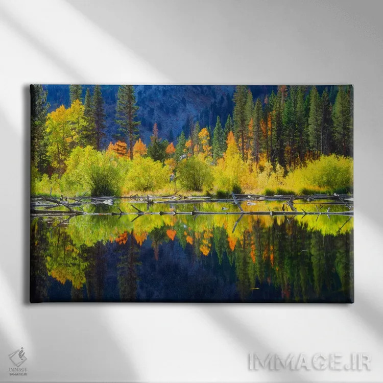 تابلو چشمانداز کوهستانی پرجنبوجوش و بازتاب آن، سیرا نوادا، کالیفرنیا، آمریکا اثر کریستوفر تالبوت فرانک - نمای روبهرو روی دیوار