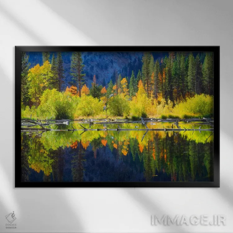 تابلو چشمانداز کوهستانی پرجنبوجوش و بازتاب آن، سیرا نوادا، کالیفرنیا، آمریکا اثر کریستوفر تالبوت فرانک - نمای قابدار مشکی