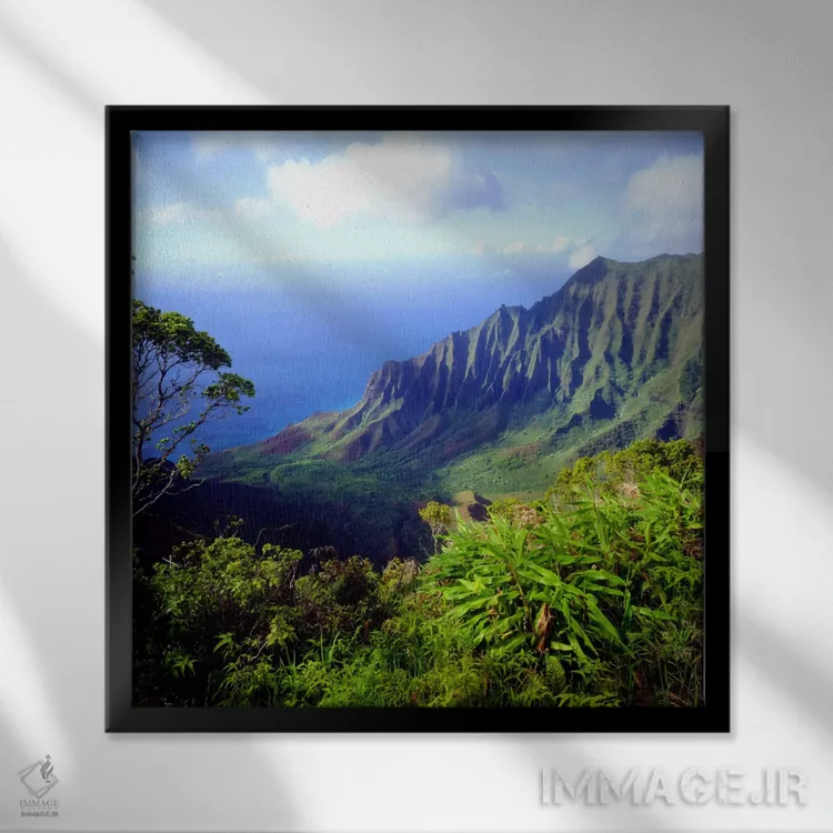 تابلو نمای کلی از دره کالالائو، پارک ایالتی ساحل ناپالی، کائوآئی، هاوایی، آمریکا اثر کریستوفر تالبوت فرانک - نمای قابدار مشکی