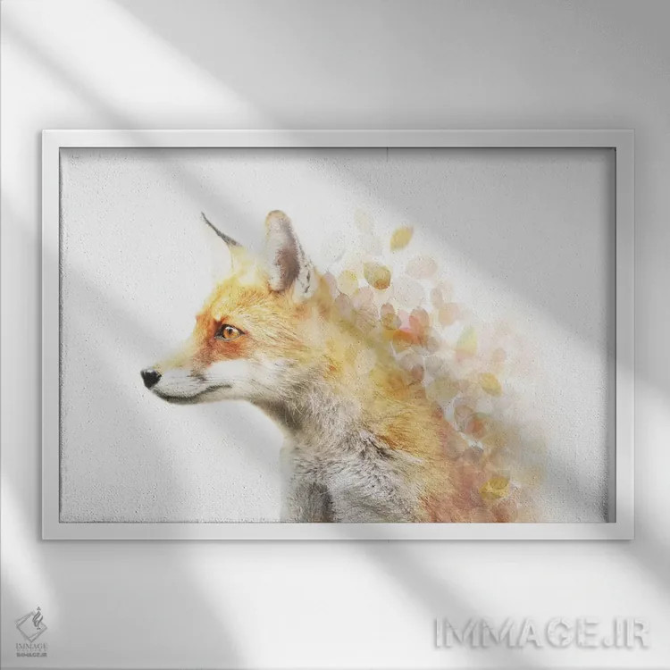 تابلو فاکس زمستانی (روباه) اثر امانوئلا کاراتونی - نمای قابدار سفید