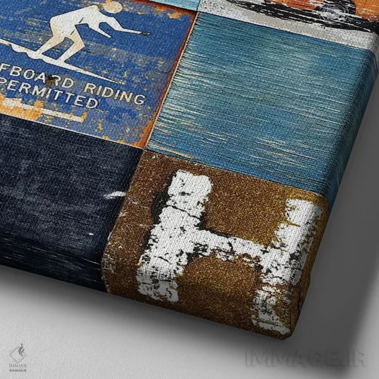 تابلو شهر ساحلی اثر چارلی کارتر - نمای نزدیک بافت بوم