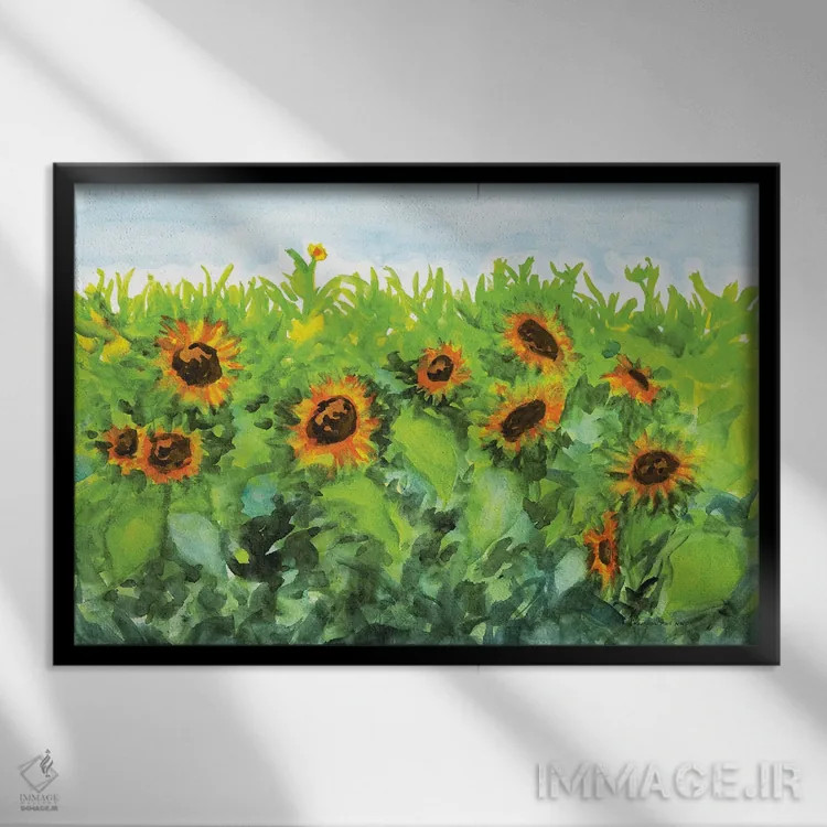 تابلو آفتابگردانهای تابستانی اثر کریستین ریشو - نمای قابدار مشکی