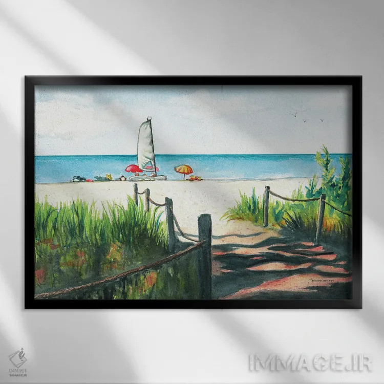 تابلو در انتظار حرکت با قایق اثر کریستین ریشو - نمای قابدار مشکی