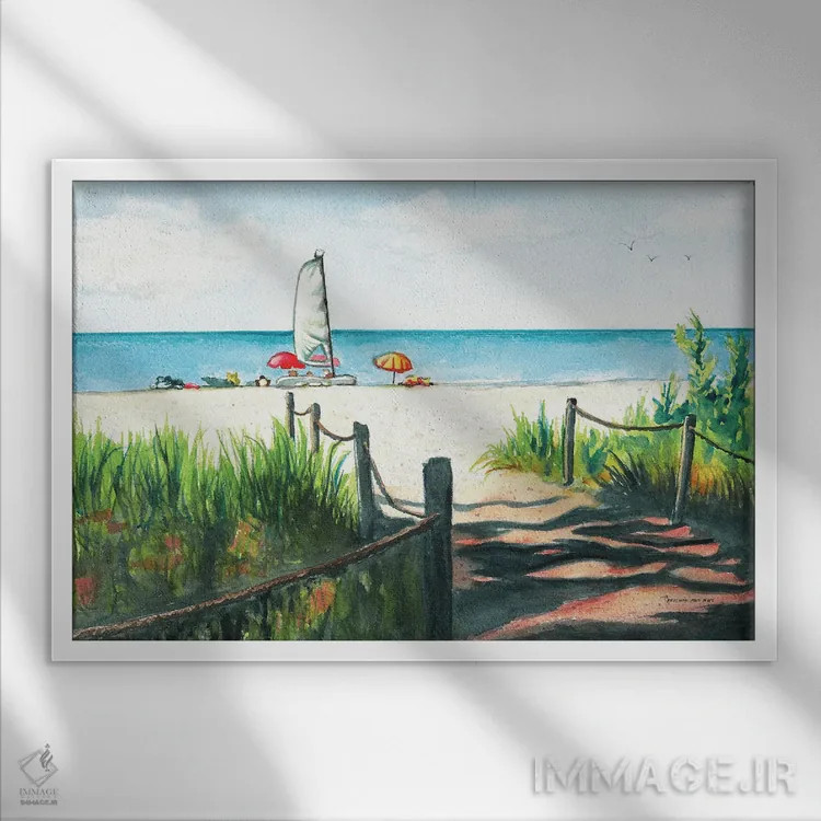 تابلو در انتظار حرکت با قایق اثر کریستین ریشو - نمای قابدار سفید