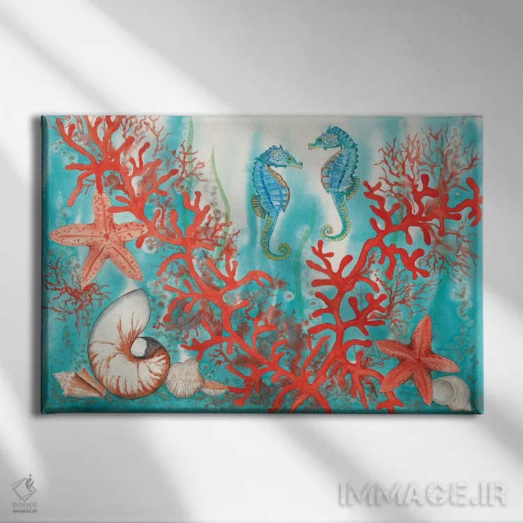 تابلو زندگی دریایی اثر کریستین ریشو - نمای روبهرو روی دیوار