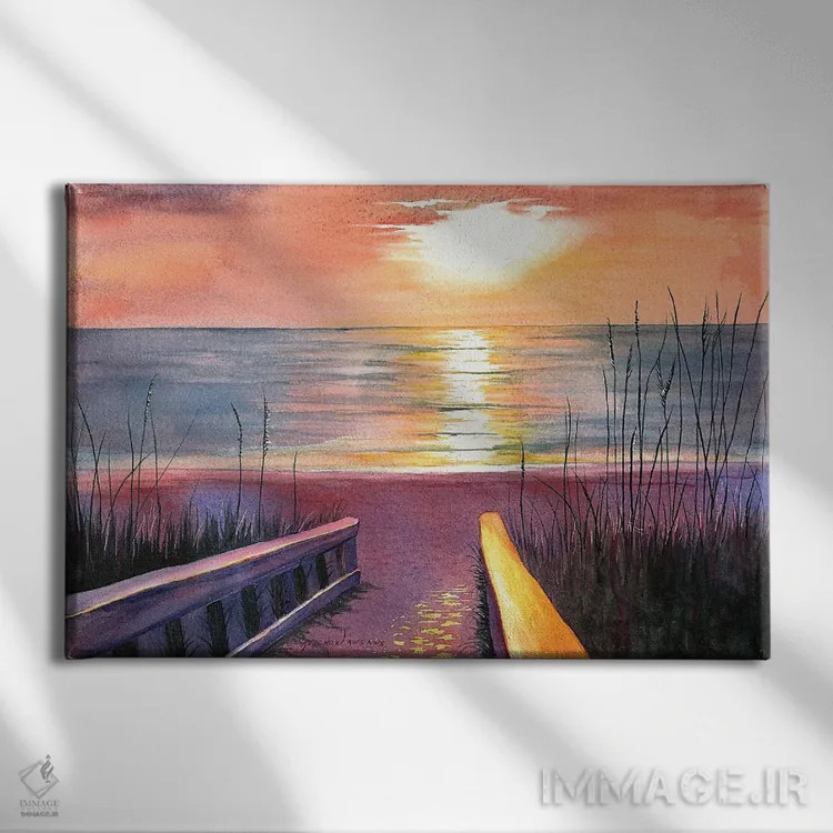 تابلو غروب جوی دریایی اثر کریستین ریشو - نمای روبهرو روی دیوار