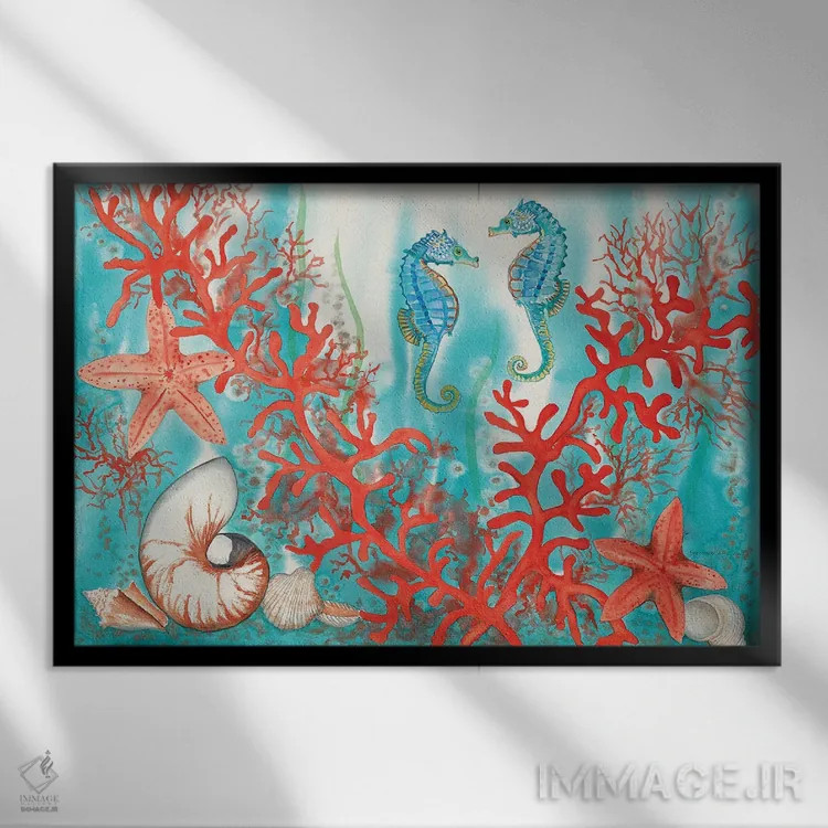 تابلو زندگی دریایی اثر کریستین ریشو - نمای قابدار مشکی