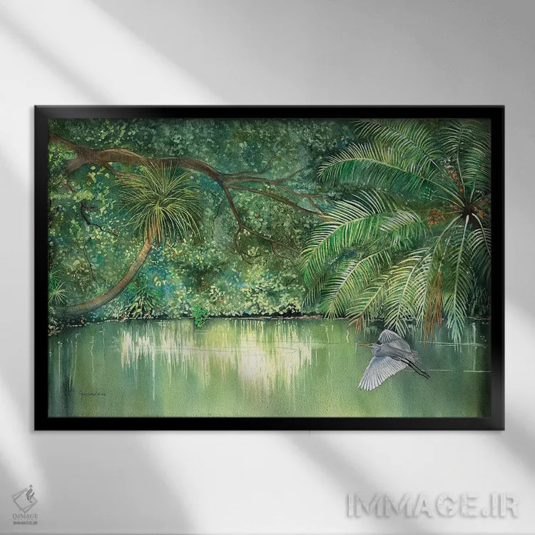 تابلو ساکن رودخانه اثر کریستین ریشو - نمای قابدار مشکی