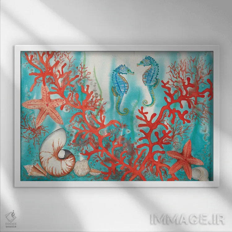 تابلو زندگی دریایی اثر کریستین ریشو - نمای قابدار سفید