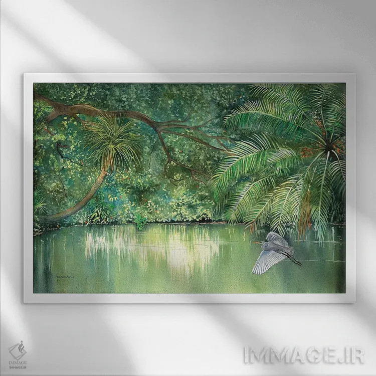 تابلو ساکن رودخانه اثر کریستین ریشو - نمای قابدار سفید