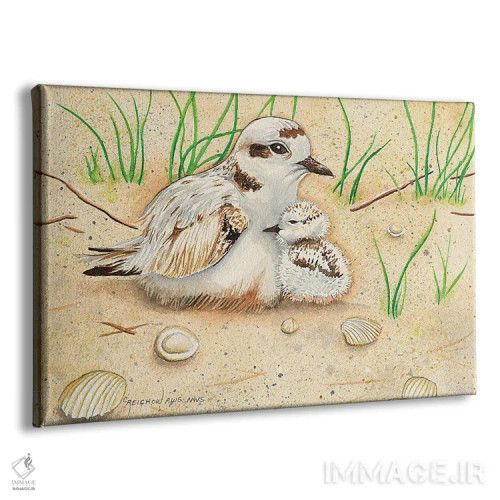 تابلو مادر و جوجهٔ زاغ گلوچر سفید اثر کریستین ریشو - نمای پرسپکتیو محصول