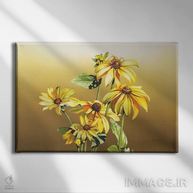 تابلو گل سوزان سیاه چشم (گیاه) اثر کریستین ریشو - نمای روبهرو روی دیوار